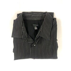 Van Heusen Men's L 16-16.5 Black Gray Pinstripe Dress Shirt Long Sleeve Casual